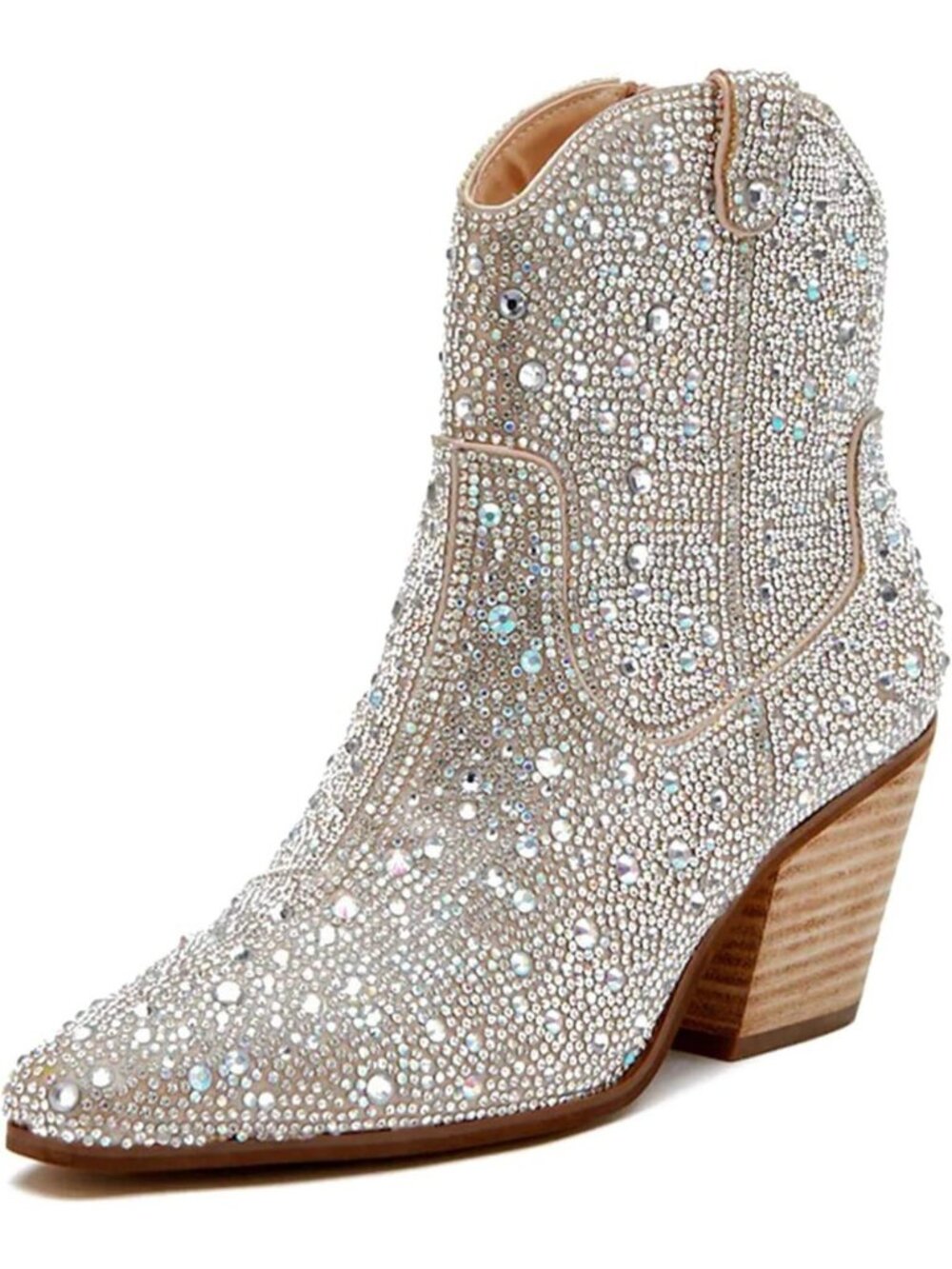 Sparkly Rhinestone Cowgirl Booties for Women | Pointed Toe Chunky Heel Ankle